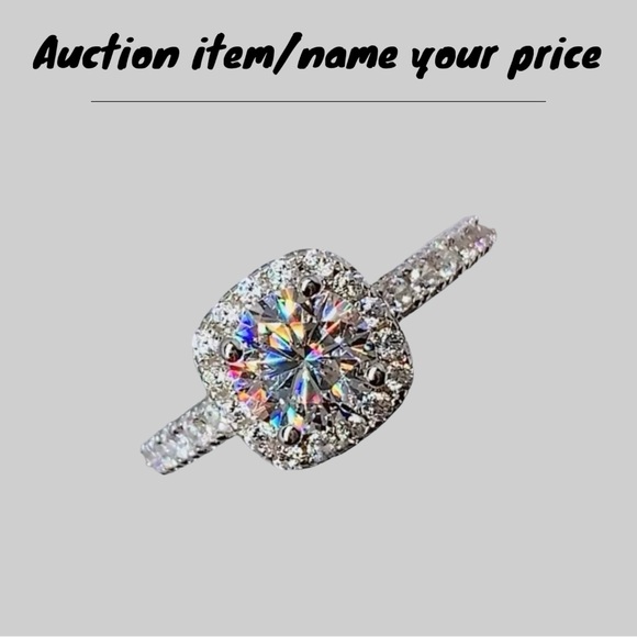 Exclusively Fancy Jewelry - ⌛️Auction: Square Cut Moissanite White 5A+ Zircon 925 Sterling Silver Ring